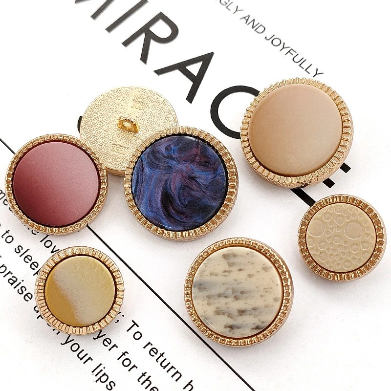 Round Gold Edge Alloy Shank Sewing Buttons for Garment Accessories Clothing