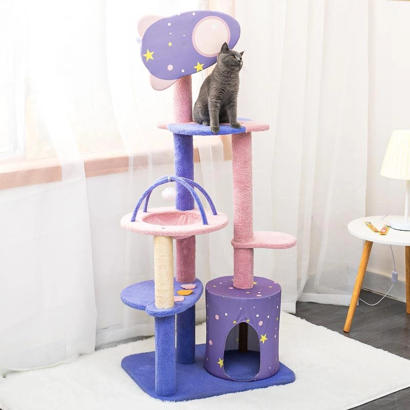 Secure New Design Plush Sisal Square Cat Jumping Double Layer Platform Mouse Drop Toys Climbing for Cat Tower Tree with Pad