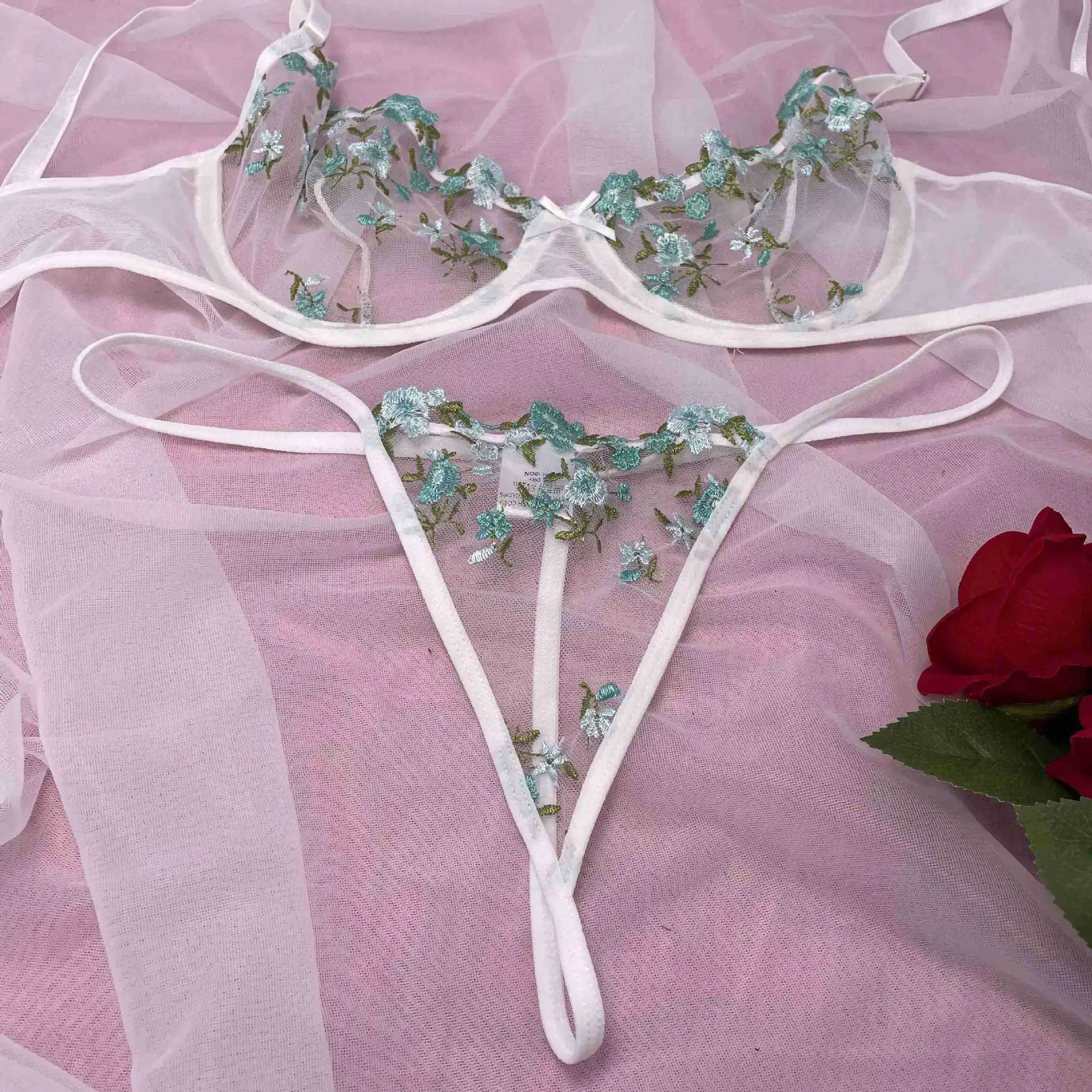 Lace See-Through Transparent Sexy Floral Lingerie Set