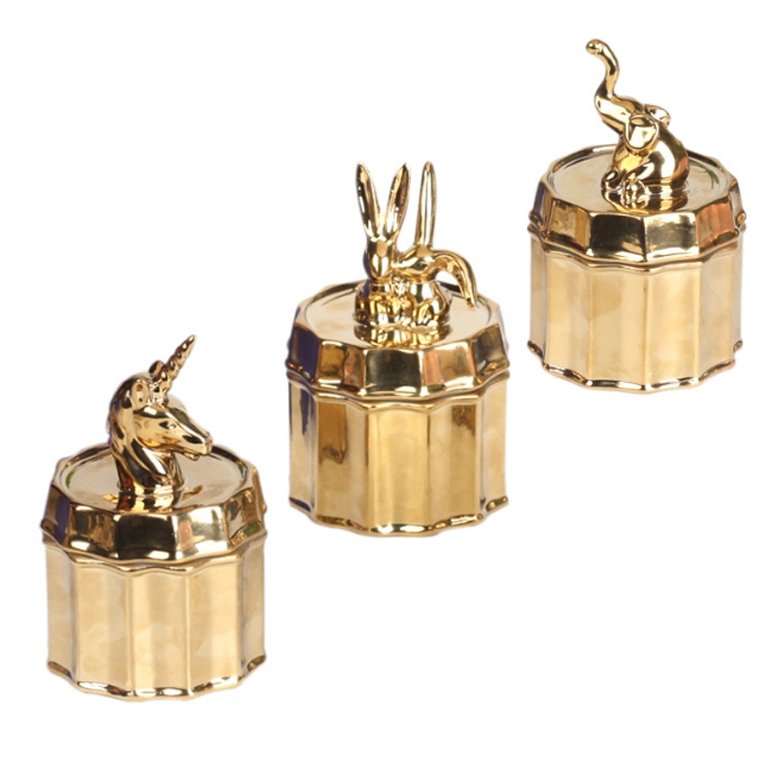 Cerâmica personalizado Plating Golden Porcelana Unicórnio Animal Shape jóias penduradas Organizador de armazenamento