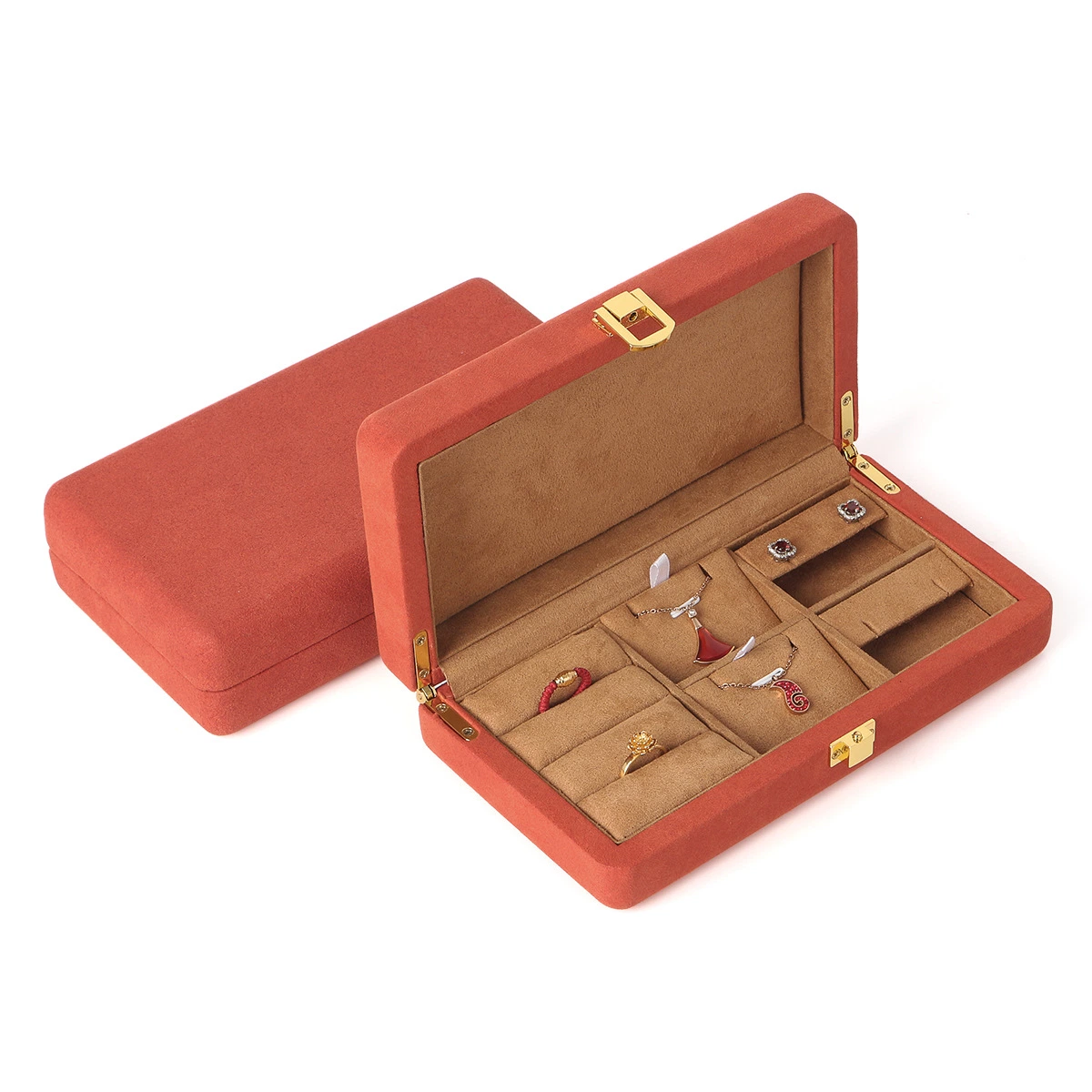 Nueva Joyería de madera conjunto de la pantalla anillo de la caja colgante Collar Joyería Caja de embalaje Caja de joyas de topos Caja de almacenamiento de microfibra con hebilla metálica Joyero 2 selección de colores