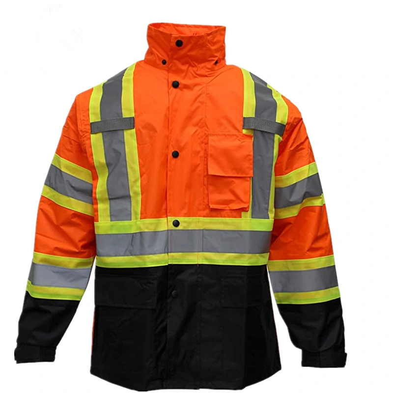 Custom Waterproof Hi Viz Safety Reflective Jacket Waterproof Motorcyclist Raincoat Set