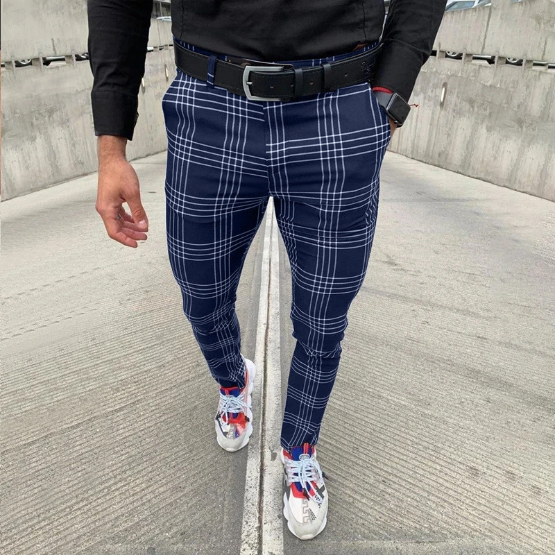 OEM Men's Large Plaid Striped Casual Pants Fashion Small Foot Trousers Clothes