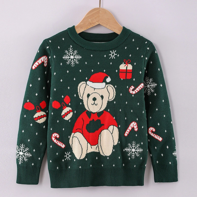 Зимние милые длинные рукава вязаный пуловер верх Санта Клаус нитер Детская рождественская свитер