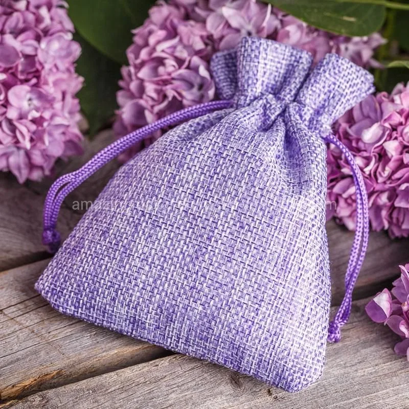 Fashion Light Violet Jute Jewelry Packaging Pouch Bag