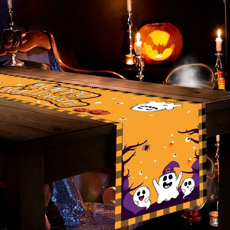 Mesa retangular de vinil Halloween Runner Festa de Halloween Home Mesa de jantar Decoração