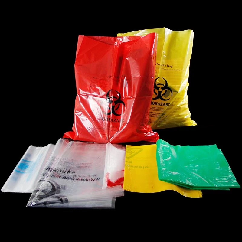 Clínica médica Hospital desechable PP/ PE plástico Amarillo Rojo Atuoesterilizable en autoclave Bolsa de basura de residuos de riesgo biológico