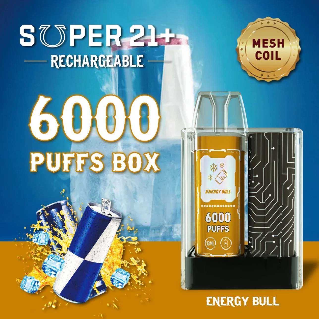 6000 Puffs 13ml Puffs Caja recargable desechable electrónica para cigarrillos