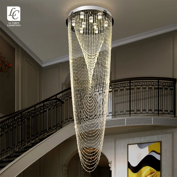 O estilo luxuoso hotel Villa escadaria LED de longa Classic lustre de cristal Light