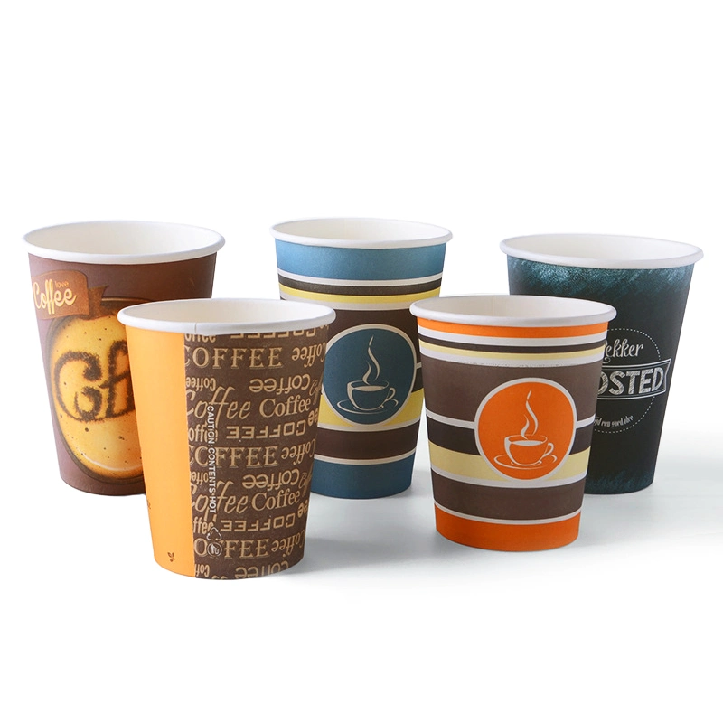 China Made Biodegradable Disposable Single and Double Wall Custom Printed PLA Coated Coffee Paper Cups with Logo and Lid