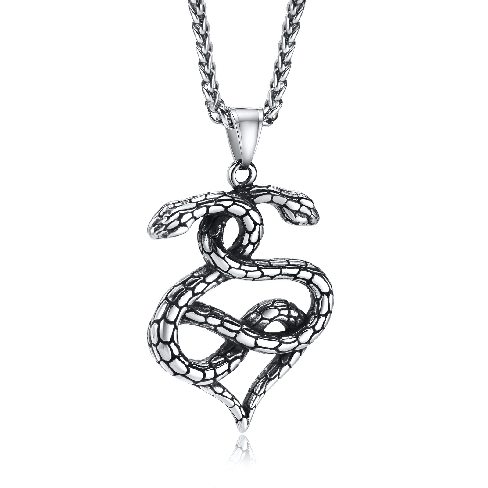 Fashion Foreign Trade Titanium Steel Jewelry Stainless Steel Double Snake Wrapped Pendant Steel Men's Necklace Fashion Accessories