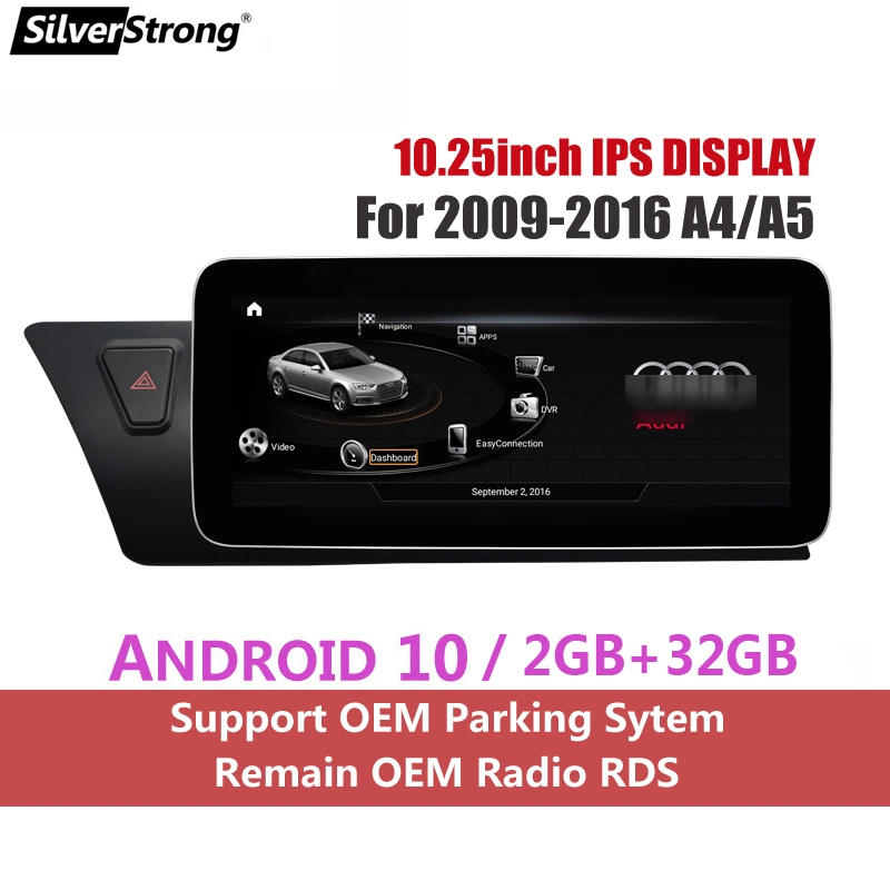 Silverstrong 10,25" Android 10.0 Radio Del Coche 2+32g para A4 B8 A5 a l4S4 S5 2009-2016 /RS4 (B8) 2012- 2015 Coche radio reproductor multimedia.