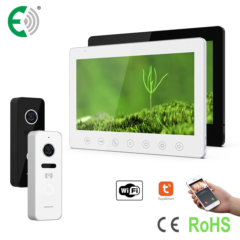 4-Wire WiFi HD 10.1"Touch Buttons Video Doorphone with Delicate Doorbell Supports Card Unlock