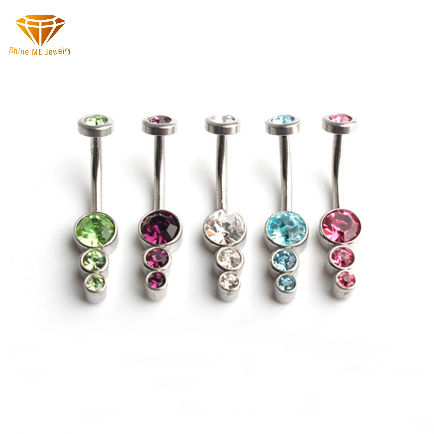 Comercio al por mayor Nueva Ronda Double-Headed Zircon Body Piercing Ombligo Piercing doble Unisex Zircon de vientre Ssp069