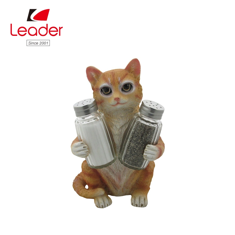 Cat Glass Salt & Pepper Shaker Set with Holder Figurine