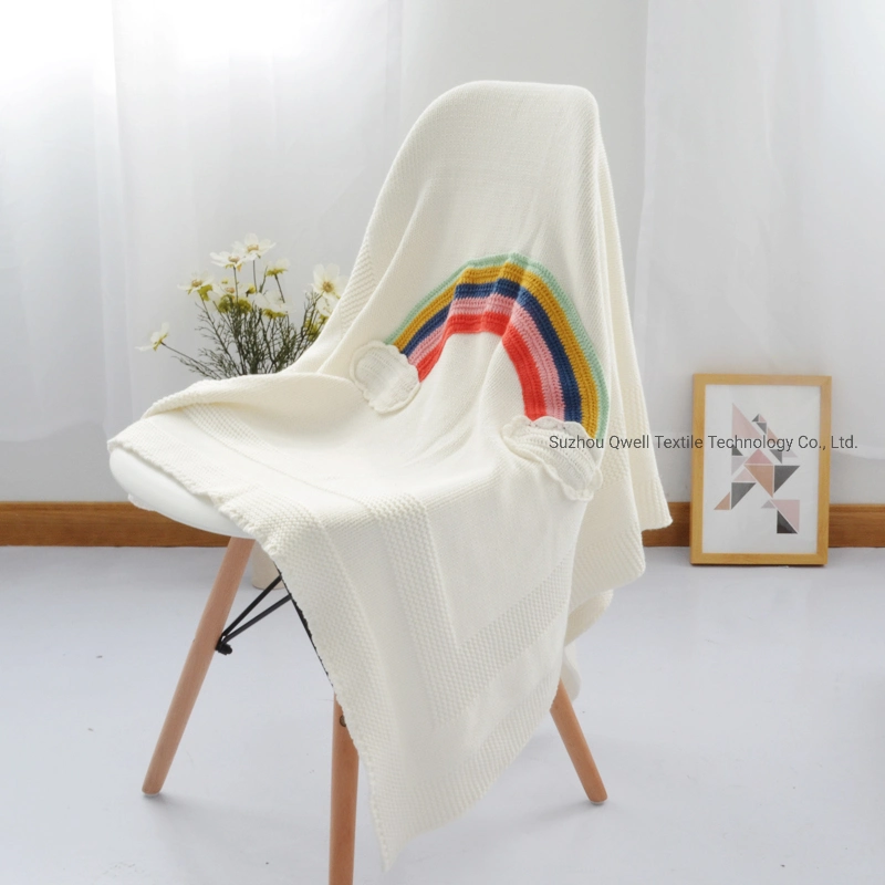 Cotton Top Quality Breathable Rainbow Knitted Baby Blanket