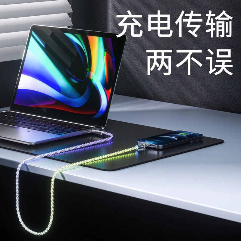 كبل بيانات 3 في 1 كبل USB من النوع C للسيارة الشحن السريع بواسطة مؤشر LED كبل شحن USB RGB