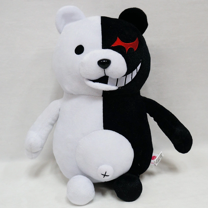 Brinquedo de peluche macio Stuffed, preto e branco, com urso
