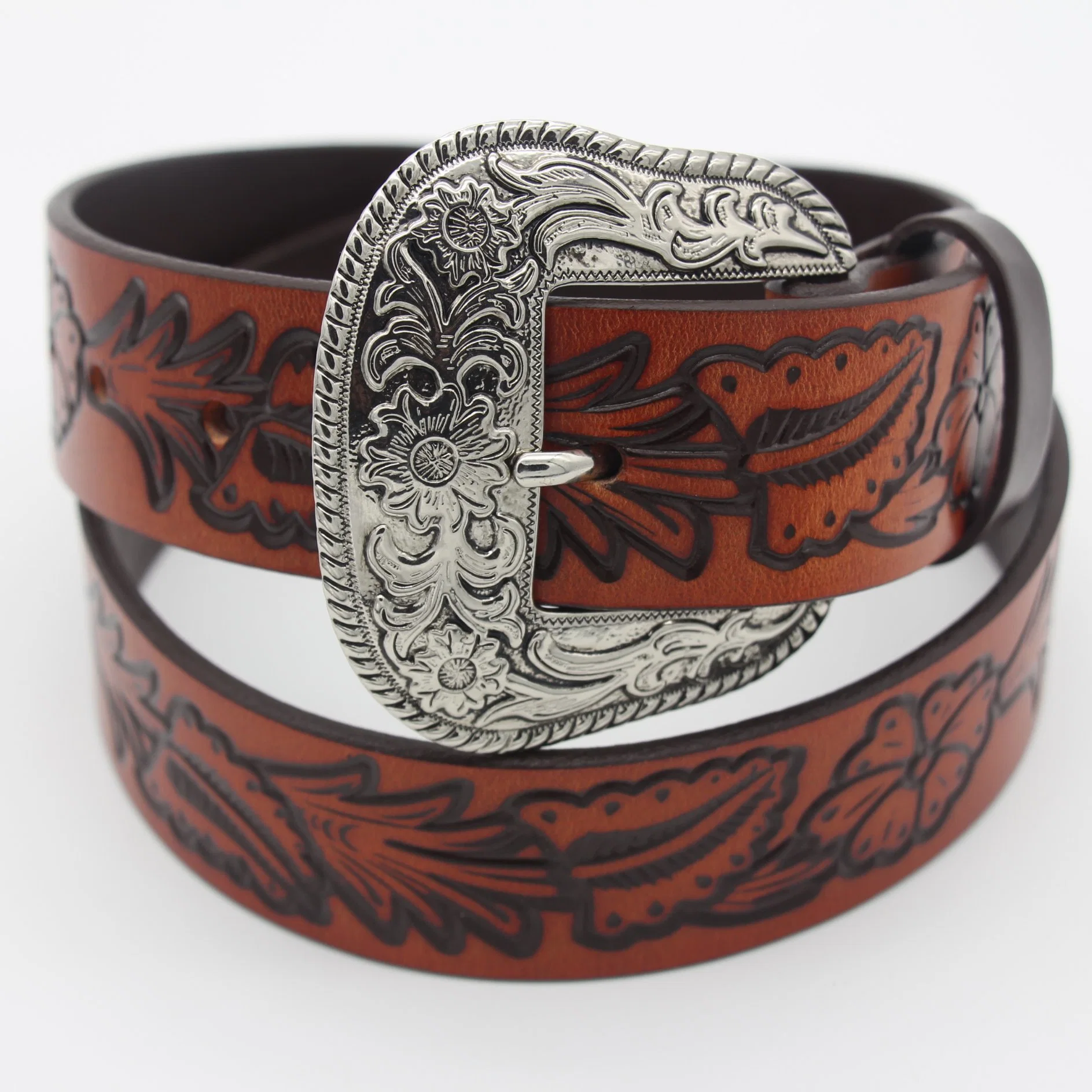 Vaquero Cowgirl Western tooled Floral Embossed Full Grain cuero auténtico Correa para cinturón de 1-1/2" (38mm mm) de ancho