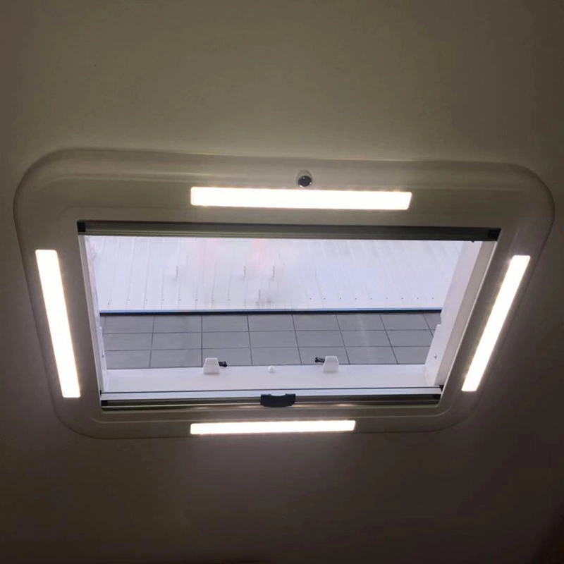 Camper Van Trailer Motorhome Aluminum Roof Window Hatch LED Skylight W/ Anti-Mosquito Net Sunshade