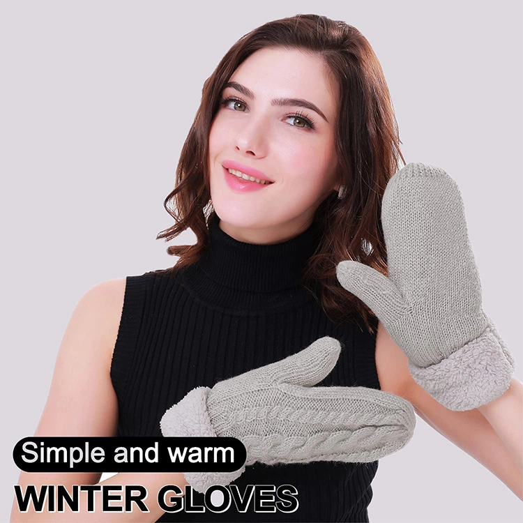 Acrylic Knitted Cotton Outdoor Sport Thermal Winter Fashion Gloves Mittens for Girl