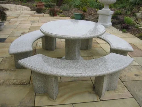 Customized Size Hand Made Natural Stone Granite Marble Carving Bench Table Furniture Sets for Garden