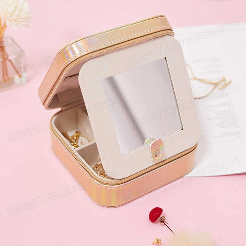 Leather Jewellery Boxes PU Watch Jewel Organizer Case Travel Jewelry Box with Mirror