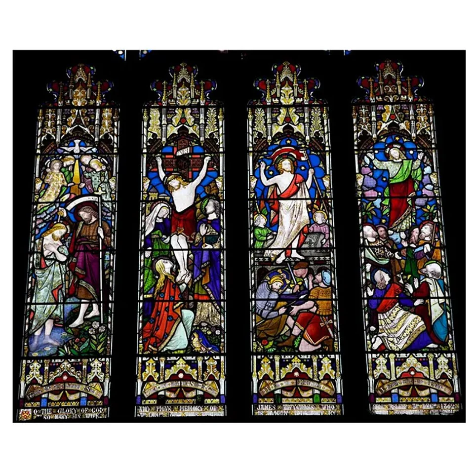 China Supply High quality/High cost performance  Modern Decorative Colored Church Tiffany Stained Tempered Glass Manufacturer Religious Design Art Decorative Glass