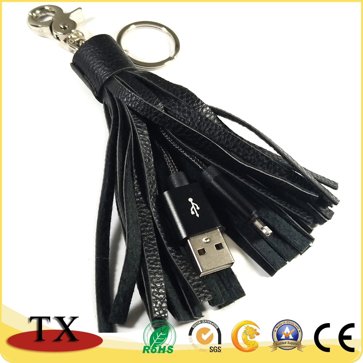 Leather Tassels Data Cable Key Chain