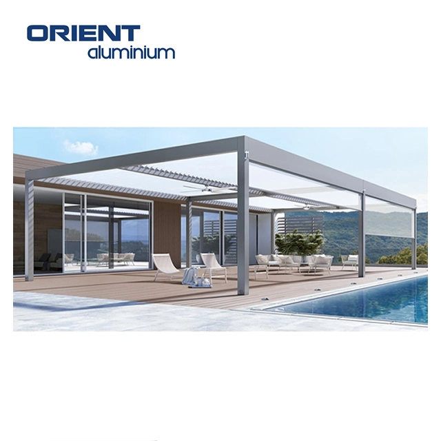 Orient High quality/High cost performance  Outdoor Remote Control Louvered Roof Gazebo Used Arches Arbours Pergolas Aluminium Kits Retractable for Sale China Supplier