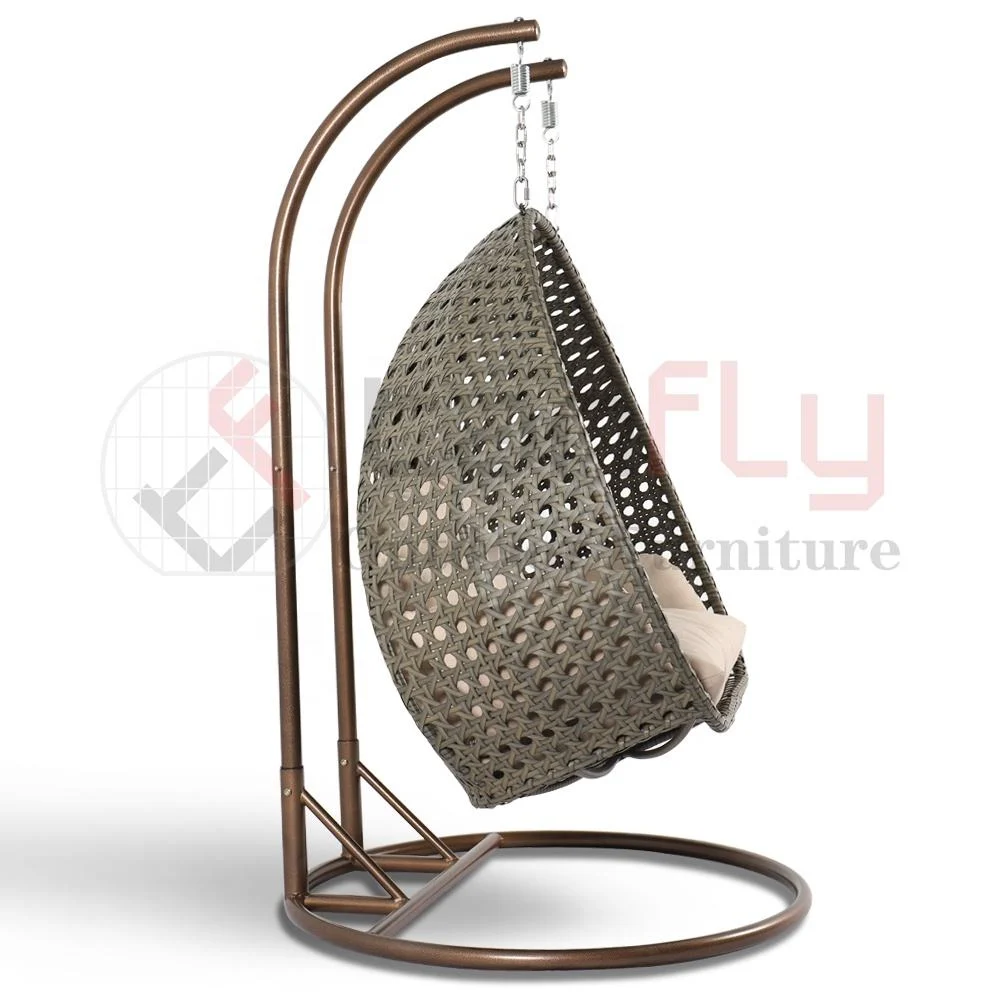 Patio Swings Double Seat Egg Chair Swing Wicker Hanging Chair with Stand