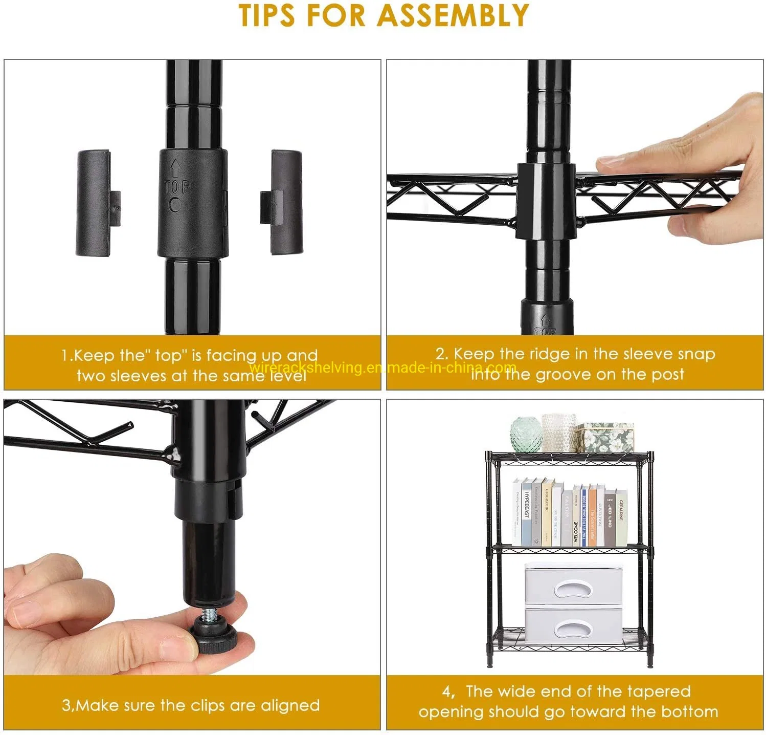 Estantes de almacenamiento de metal de nivel 3 23,23 L× 13,39 W× 31,5 H Almacenamiento de la unidad de estantes de alambre con patas niveladoras ajustables