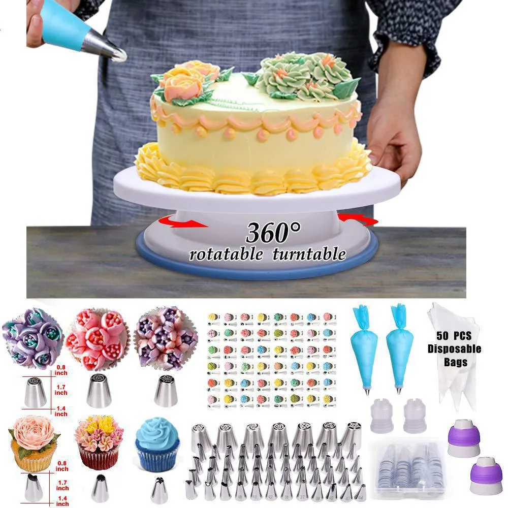 Baking Kit Supplies Making Full PCS Metal Stainless Steel Silicone Turntable Stand Fondant Decorating Cake Tool Set