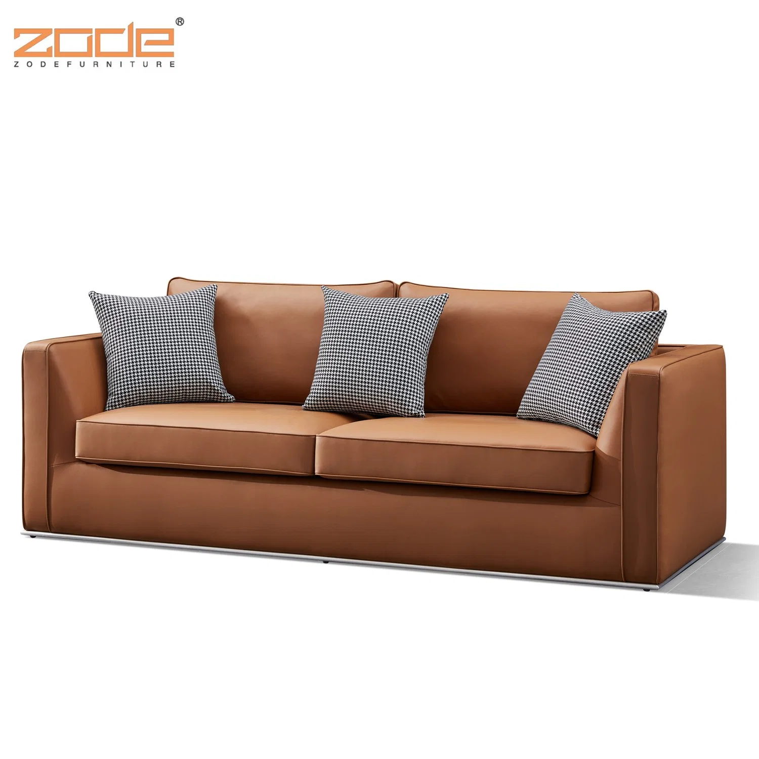 Zode PU Half Leather 3 Seat Upholstery Tan Office Living Room Sofa Salon Sofa