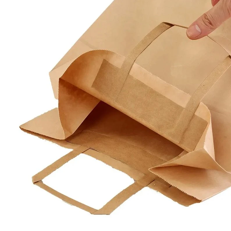 Bolsa de papel desechable biodegradable a medida con diseño de balsa de alimentos con diseño plano Asas