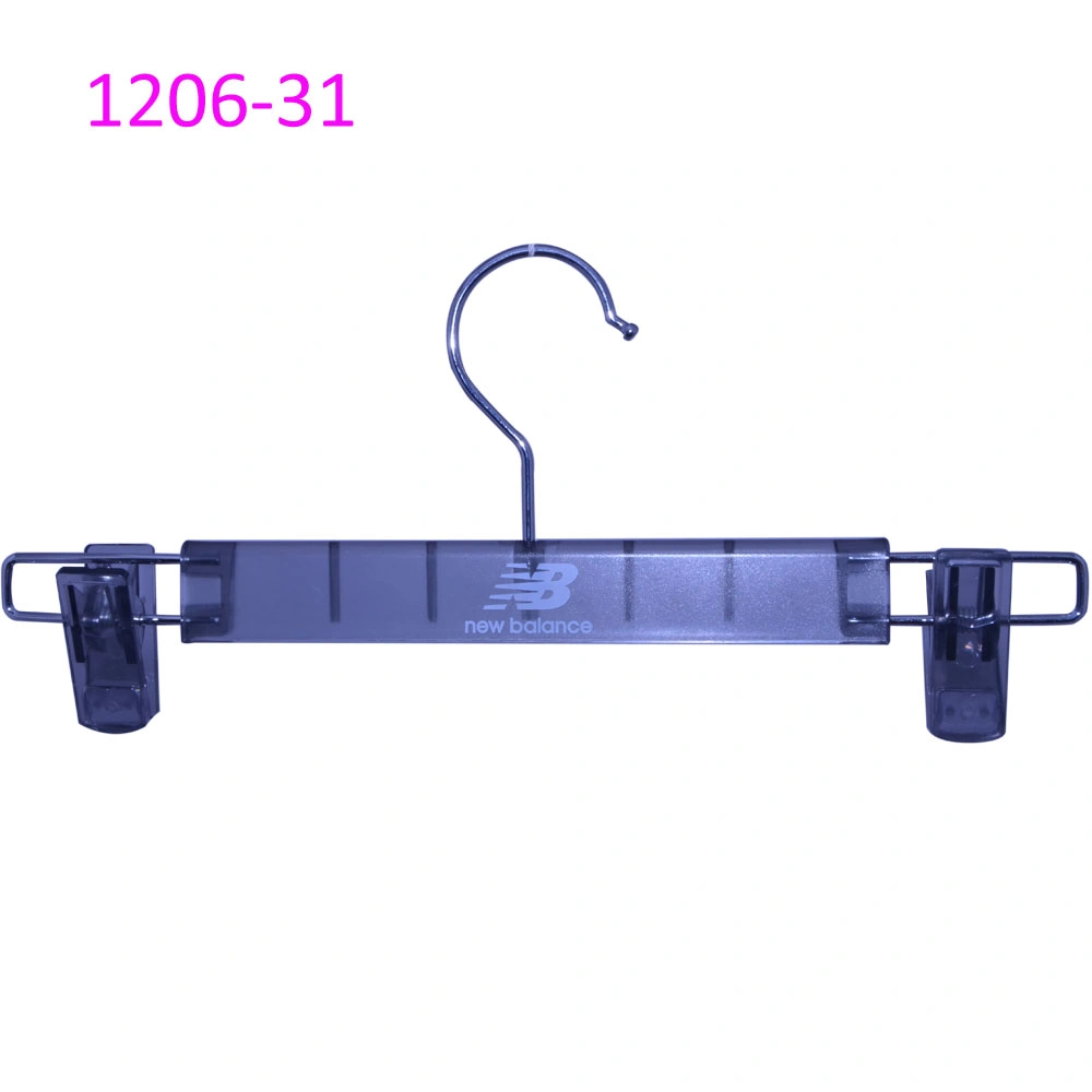 Moveable Clips Non Slip Plastic Transparent Grey Pants Hanger for Display