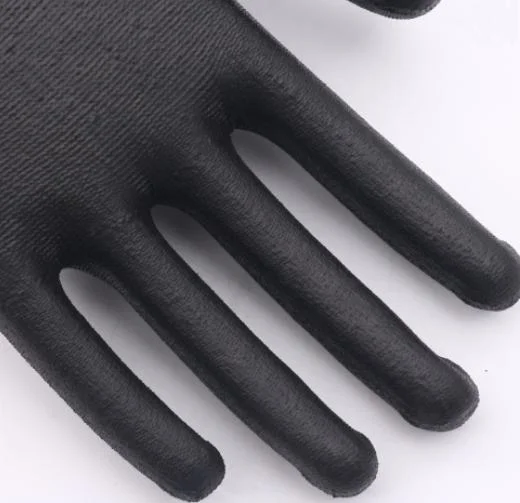 Black Color PU Coated Safety Work Gloves