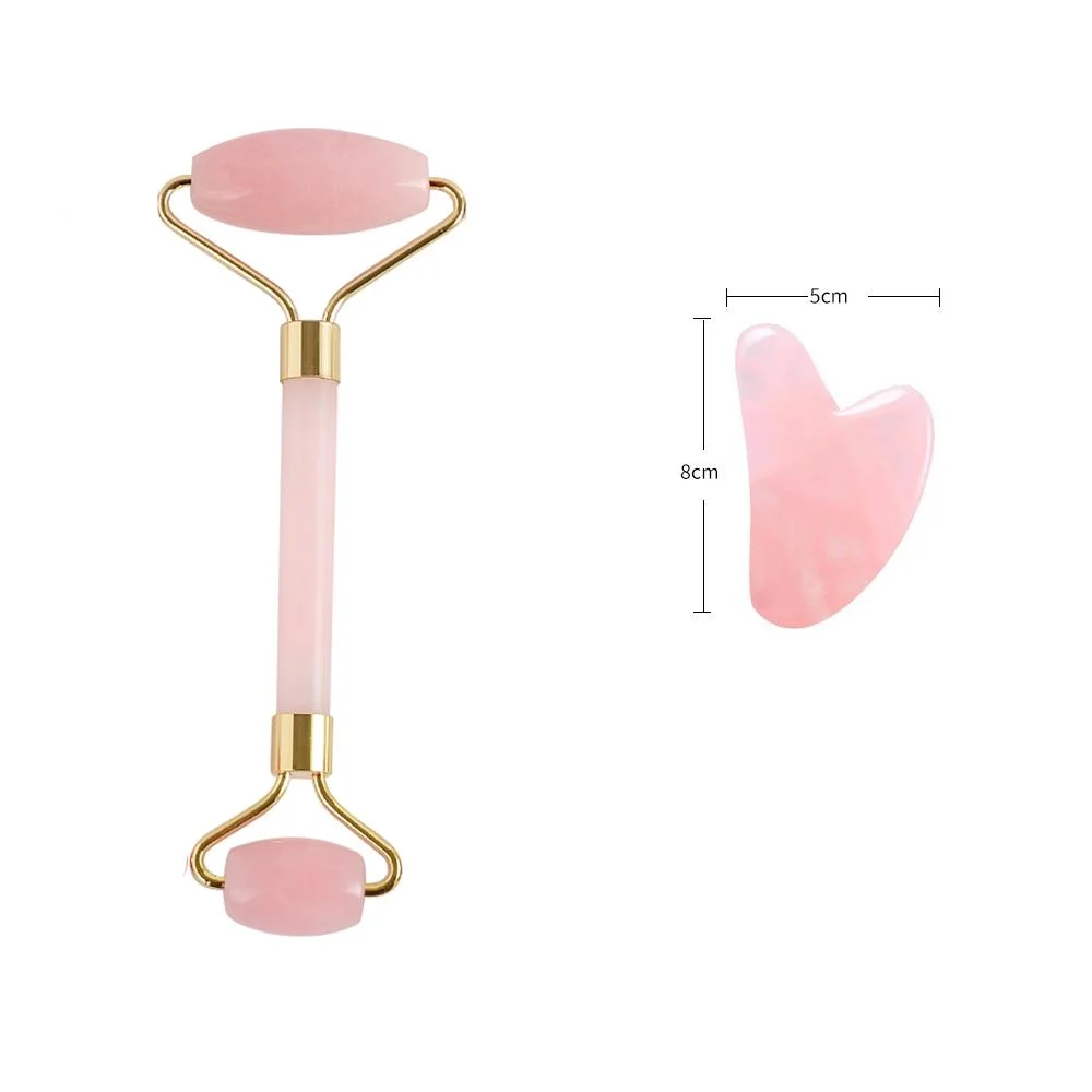 أداة تدليك الوجه تضع Rose Quartz Jade Roller وGua Sha