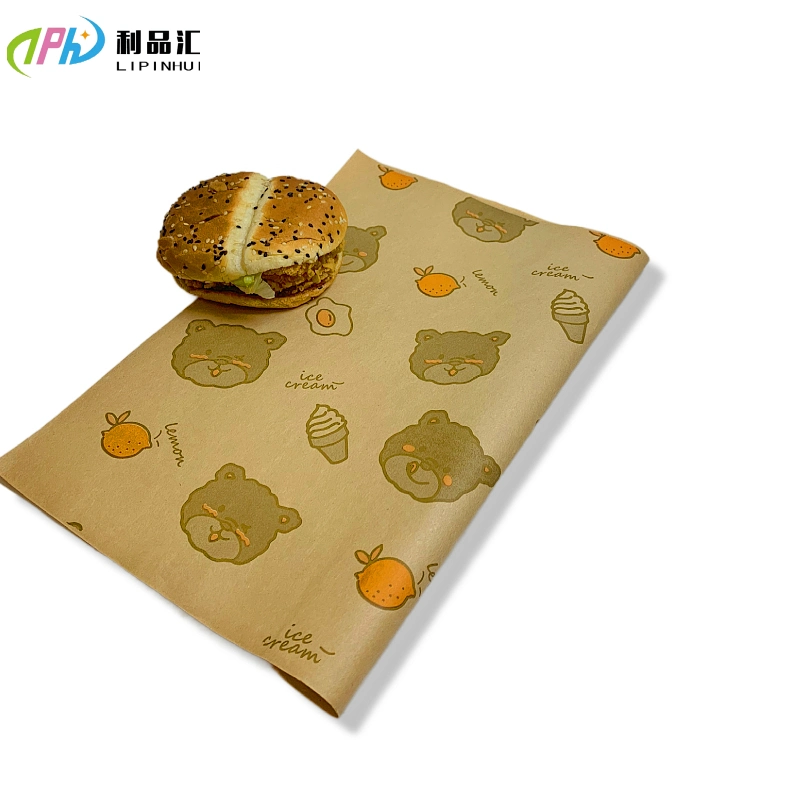 Food Grade Eco friendly Burger papel encerado Kraft diseño periodístico impreso en papel resistente a la grasa