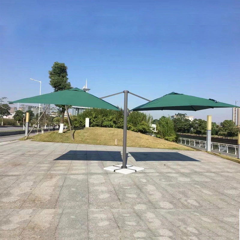 Aluminum Large Sunshade Outdoor Double Canopy 10FT Market/Shop Parasol Two Heads Beach Strong Double Patio Umbrella