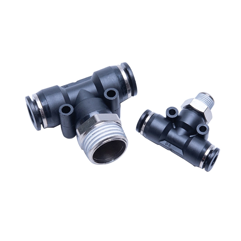 Pb Pipe Fittings Male Thread Plastic Quick Connector One Touch Tee Type Push in 3 Way Pneumatic Fitting