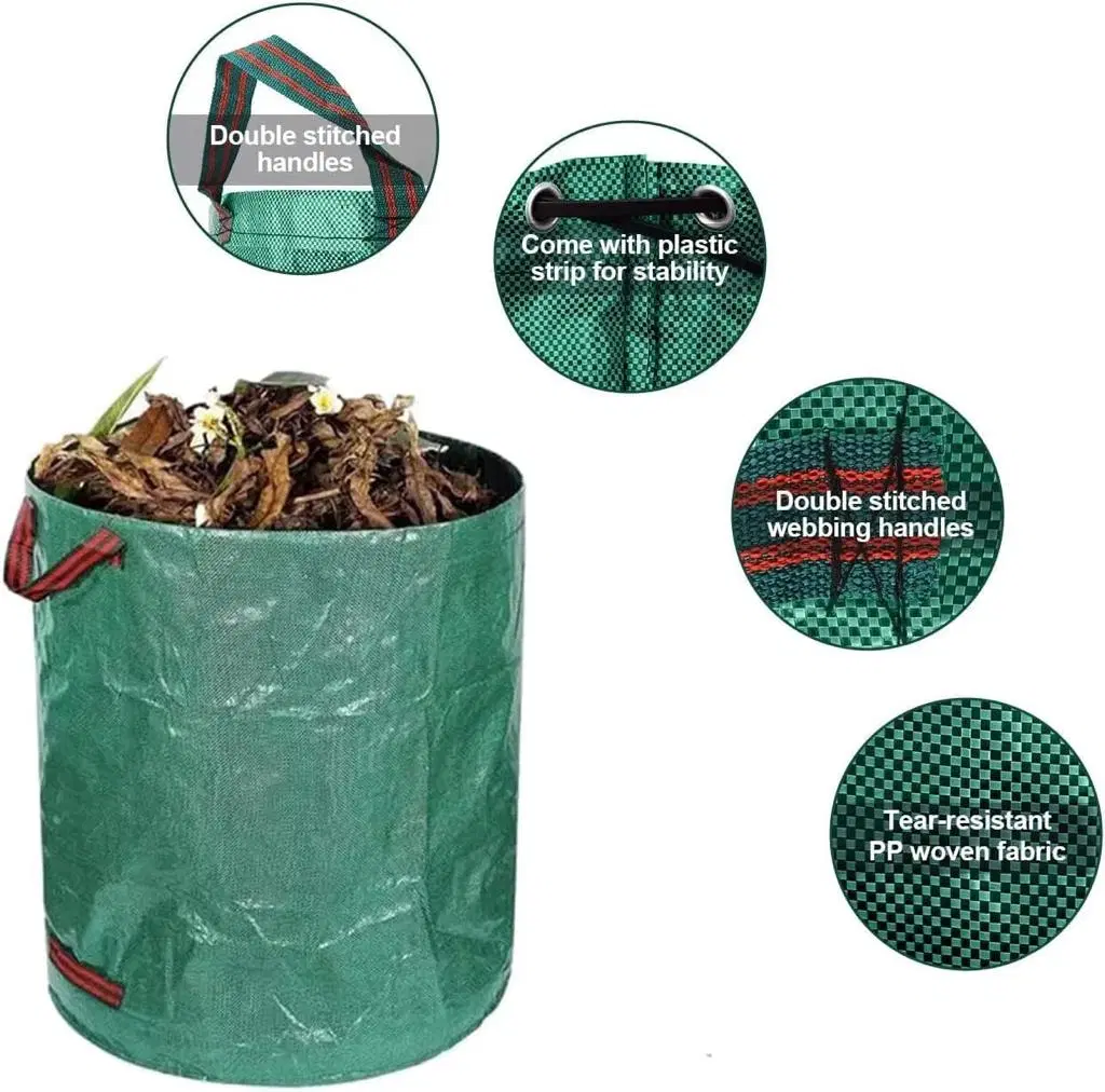 Saco de jardim verde resistente a rasgões - sacos de lixo para jarda reutilizáveis - 72 galões para saco de lixo para jardim, relvado e folhas