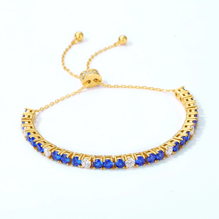 Hot Sell Women Bracelet Wholesale/Supplier Gold Plated Adjustable Blue Spinel Tennis Bracelets