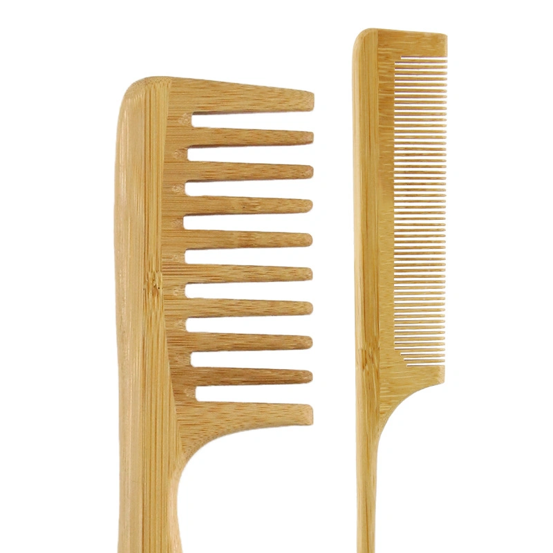 4 in 1 Custom Logo Packing Wide Tooth Comb and Brush Set Natural Bamboo Paddle Detangling Hair Brush Set