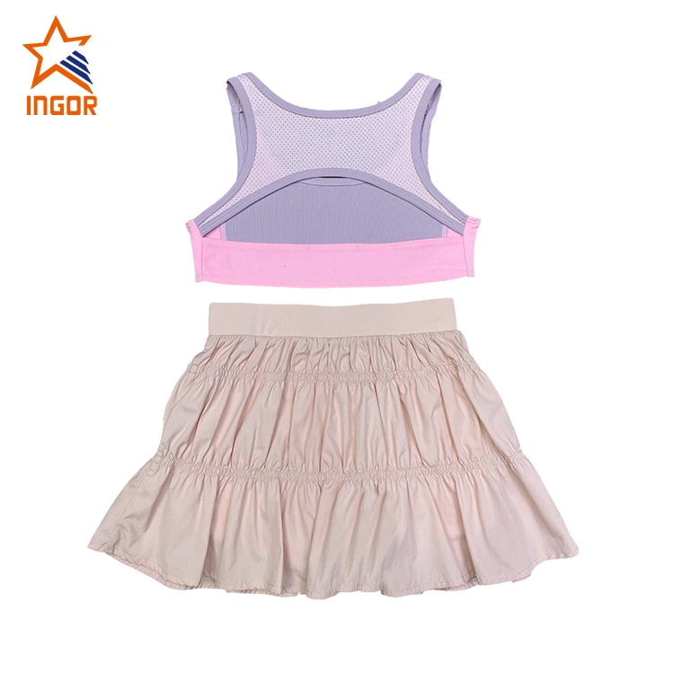 Ingorsports Kids Activewear Rib and Mesh Detail Material Opening Back Crop Top Children Swimwear Sports Wear