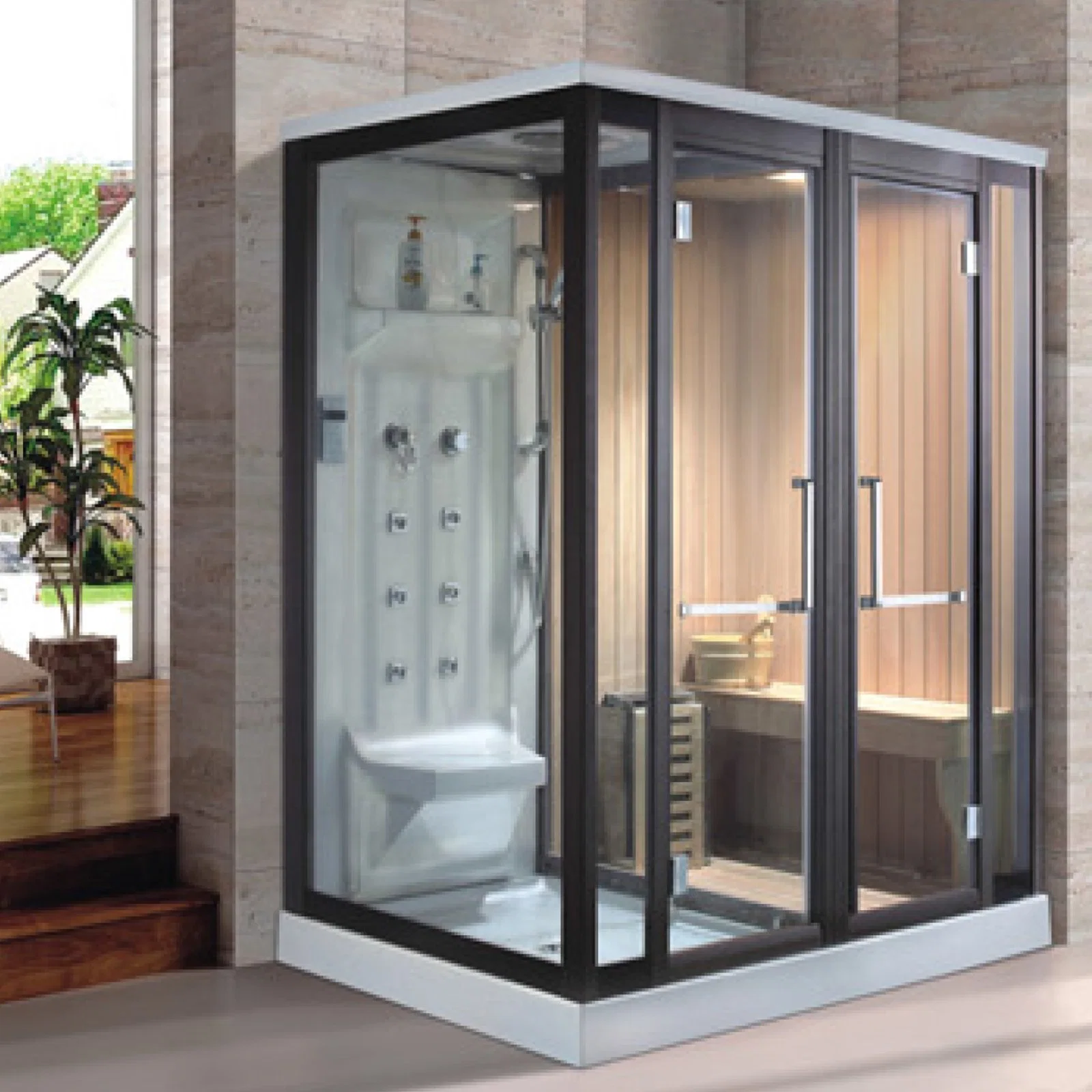 Quarto Luxury Design FAR Infrared Steam Sauna seca tradicional de fibra de vidro E Wet Steam com Duche Room