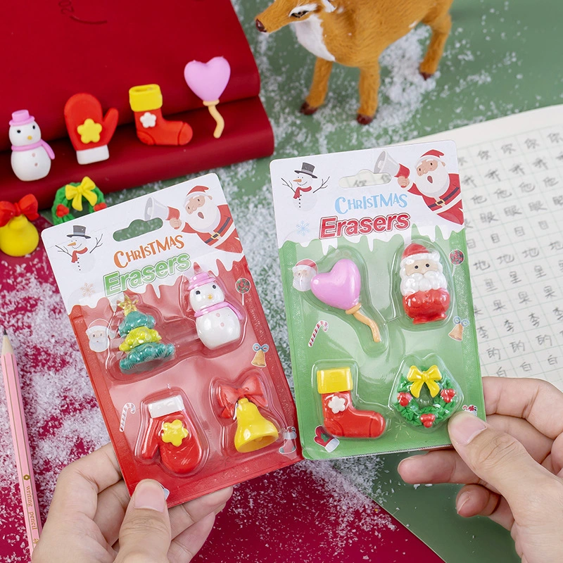 Manufacturers Direct Wholesale Four Into Christmas Card Eraser Sets for Students