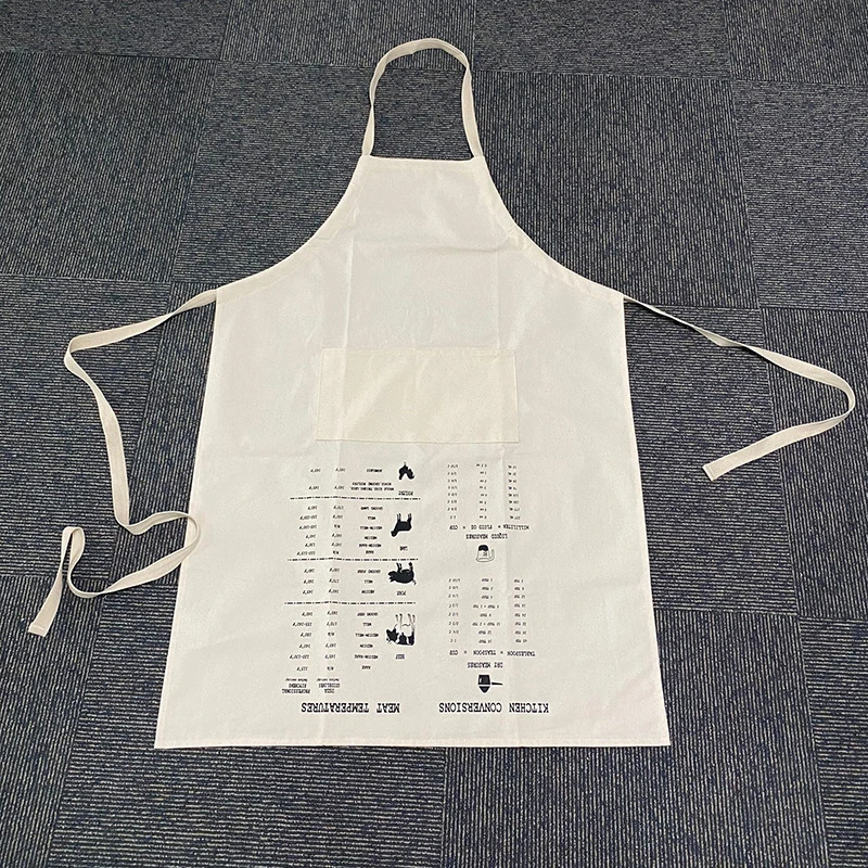 Custom Kitchen Aprons Logo Printing OEM White 100% Natural Cotton Adjustable Kitchen Aprons