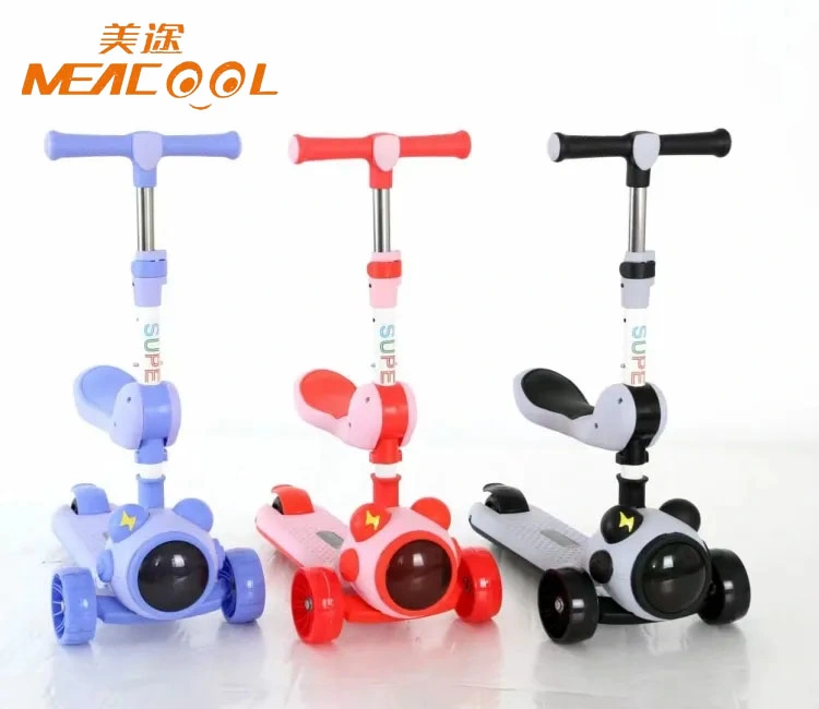 Foldable Mini Flashing PU Kids Adjustable Flicker 3 Wheels Kids Scooter with Seat