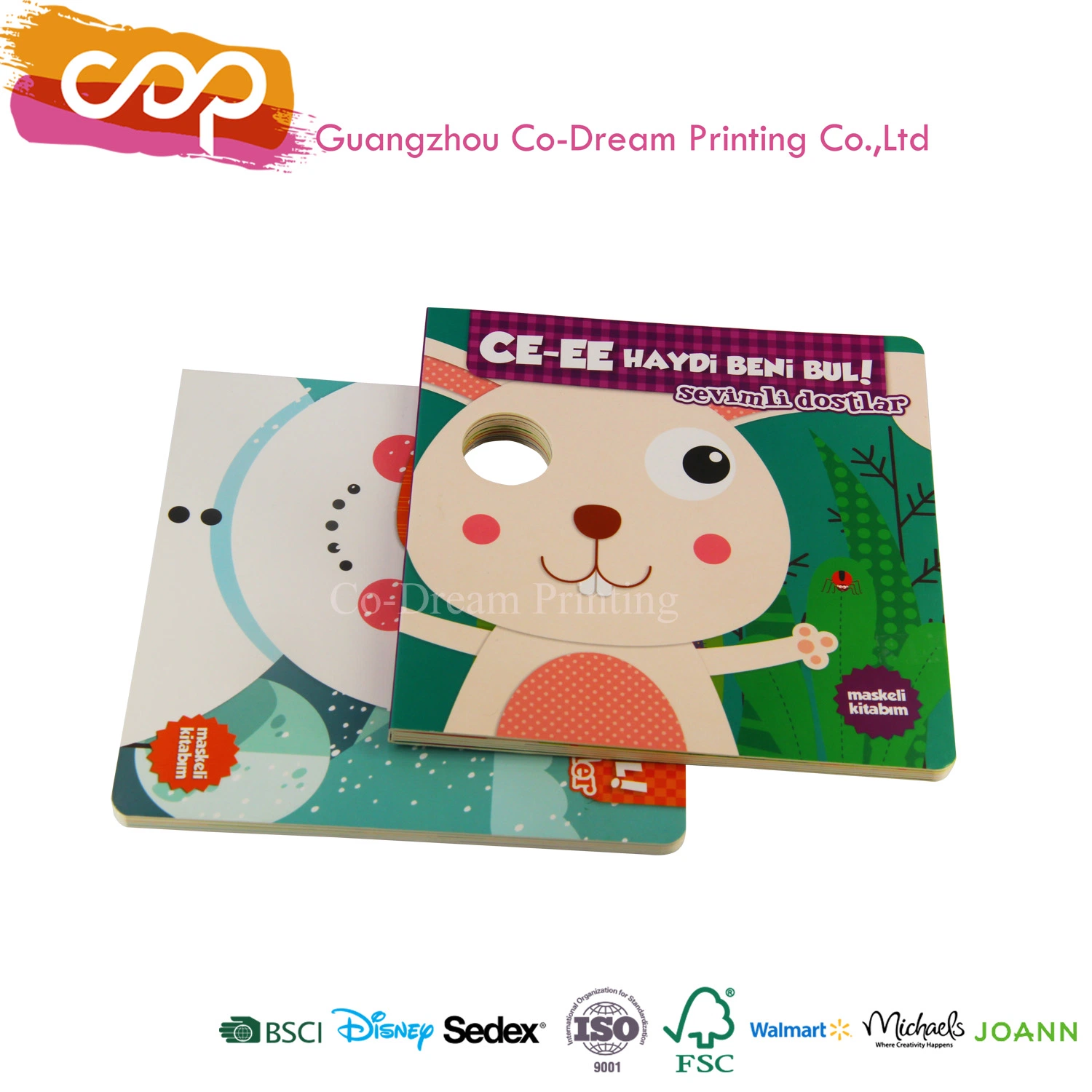 Customized Children Board Book Printing with CE Certification Die Cut Eyes Book